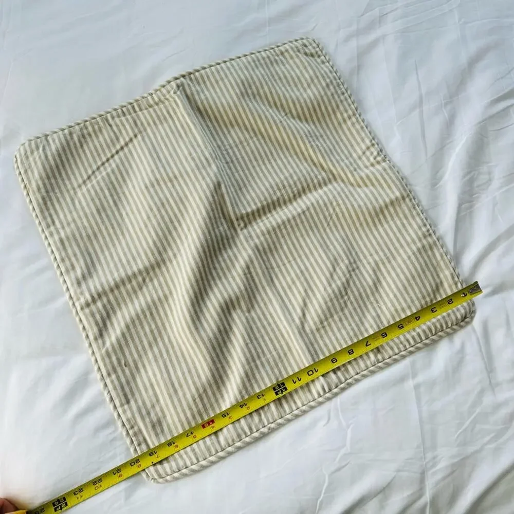 POTTERY BARN White Tan Cream Stripe Pattern Linen Pillow Case Sham 20
